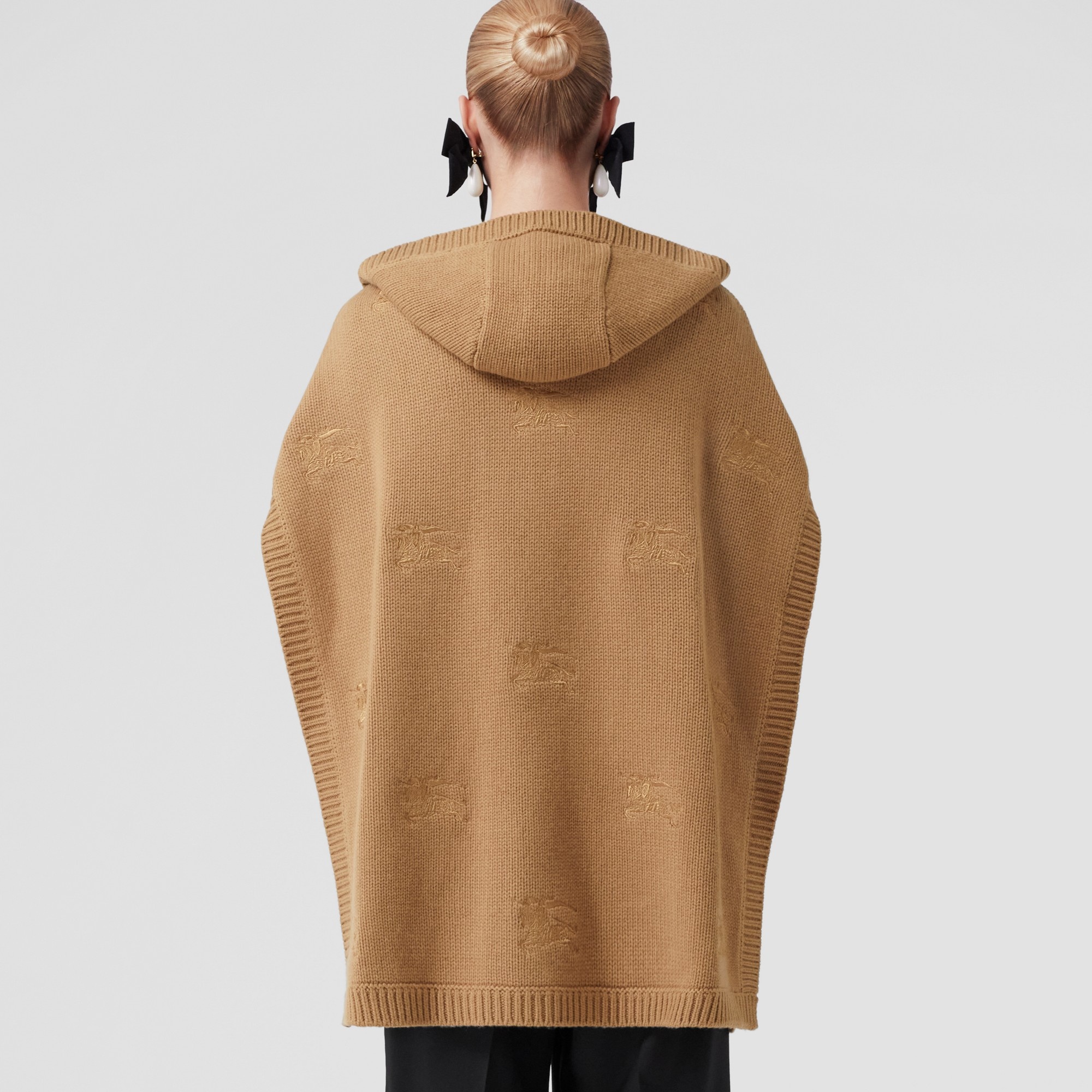 Embroidered EKD Wool Cashmere Hooded Cape - 3