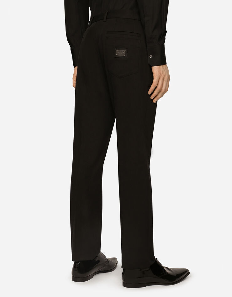 Stretch cotton pants with branded tag - 4