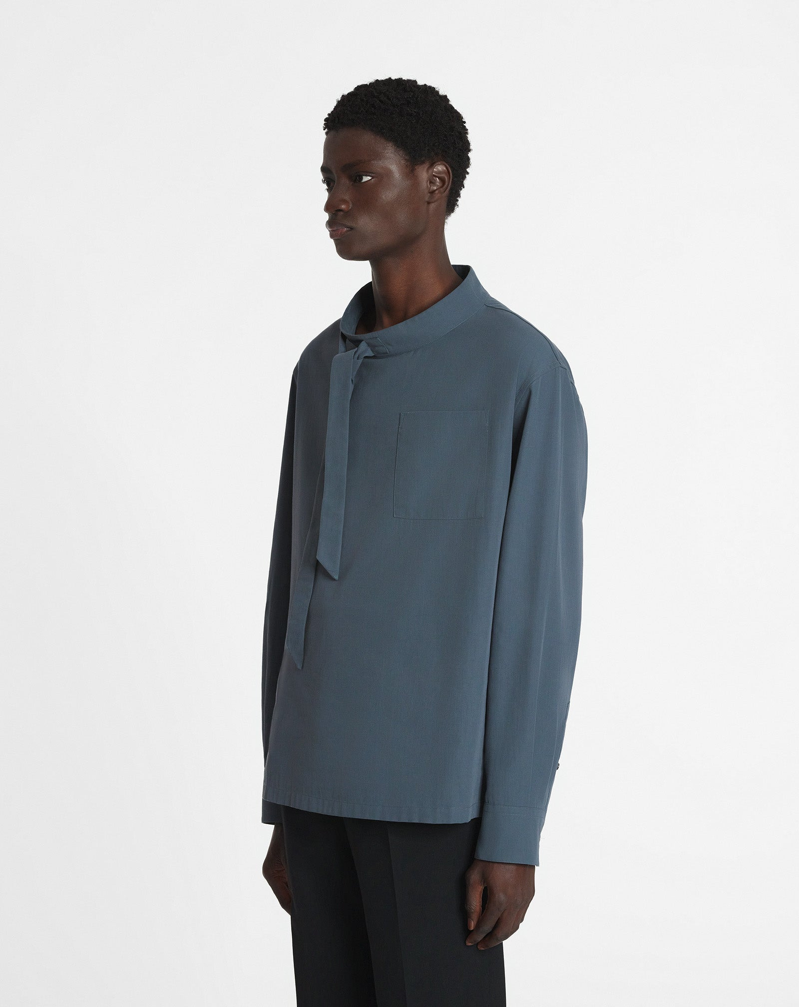 FLUID COTTON ASCOT COLLAR TOP - 3