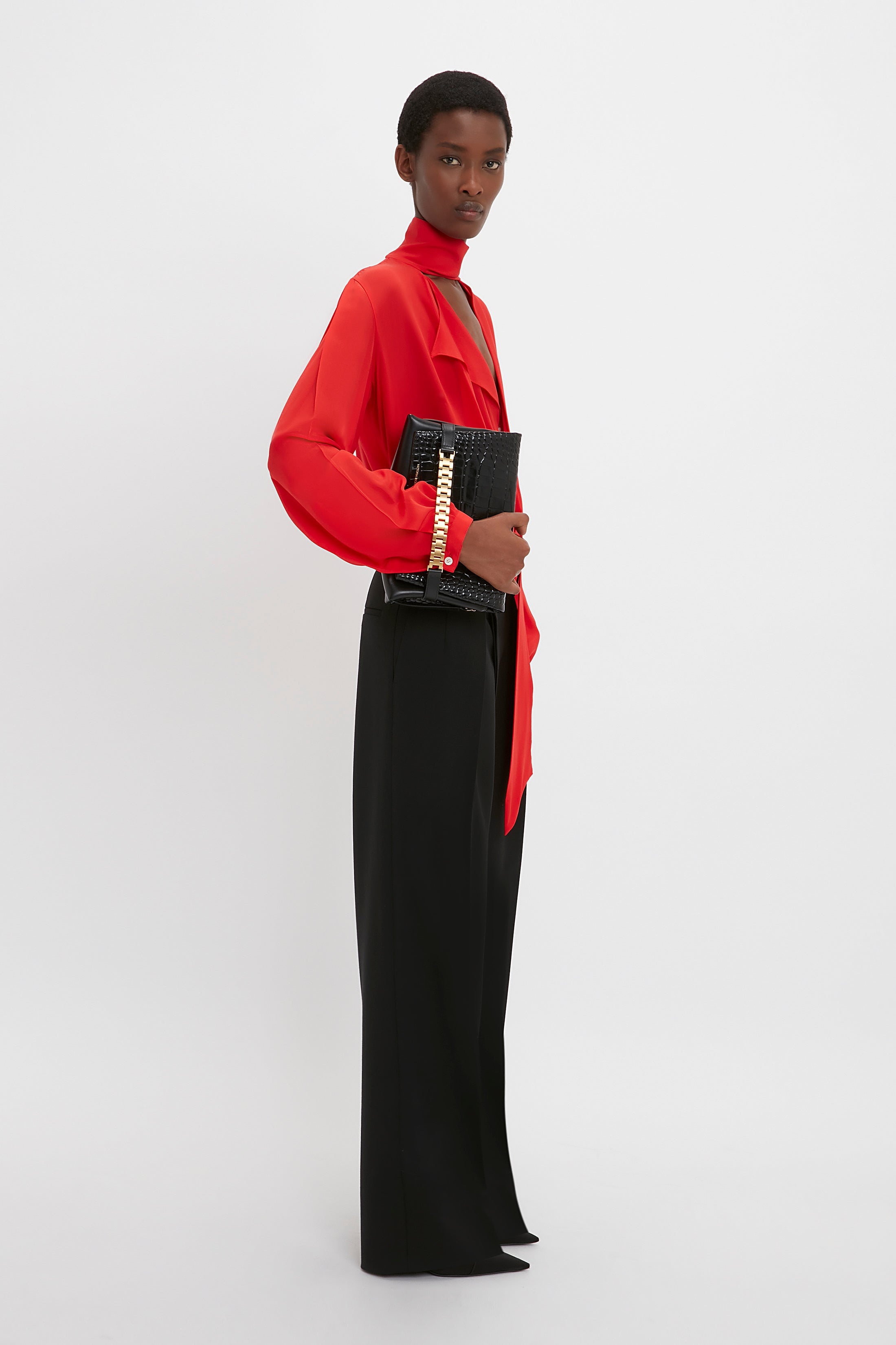 Scarf Neck Blouse In Bright Red - 8