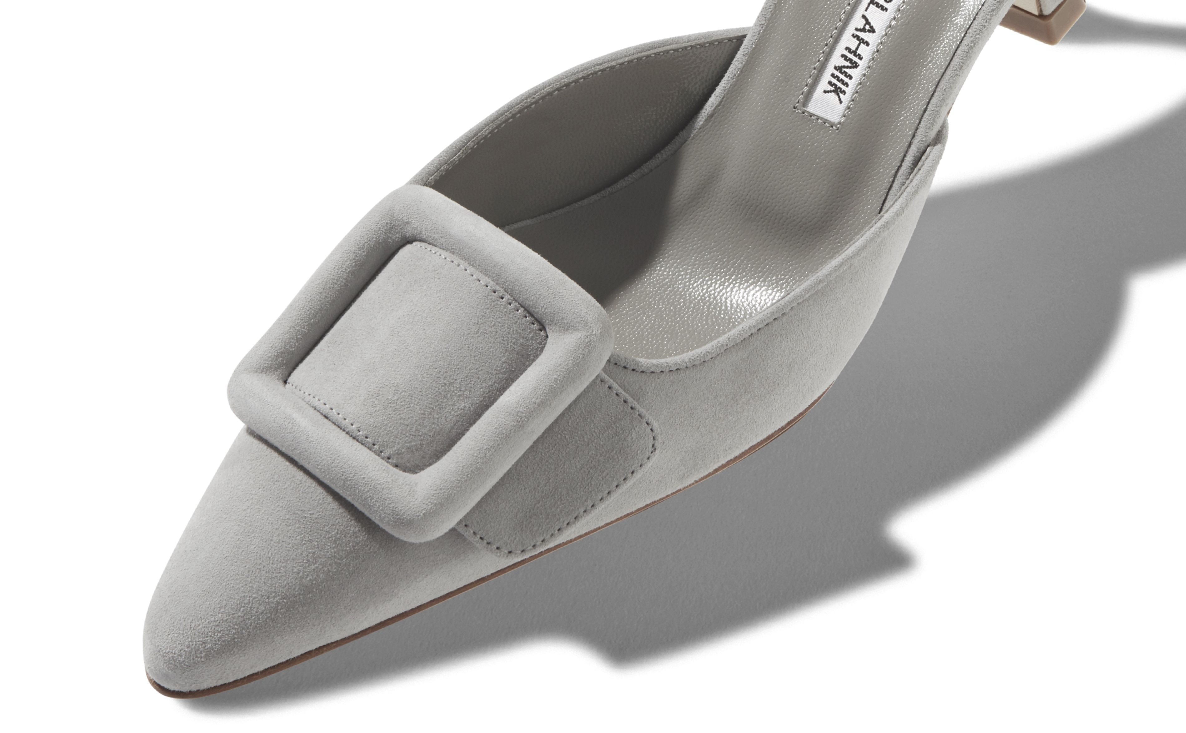 Light Grey Suede Kitten Heel Mules - 4