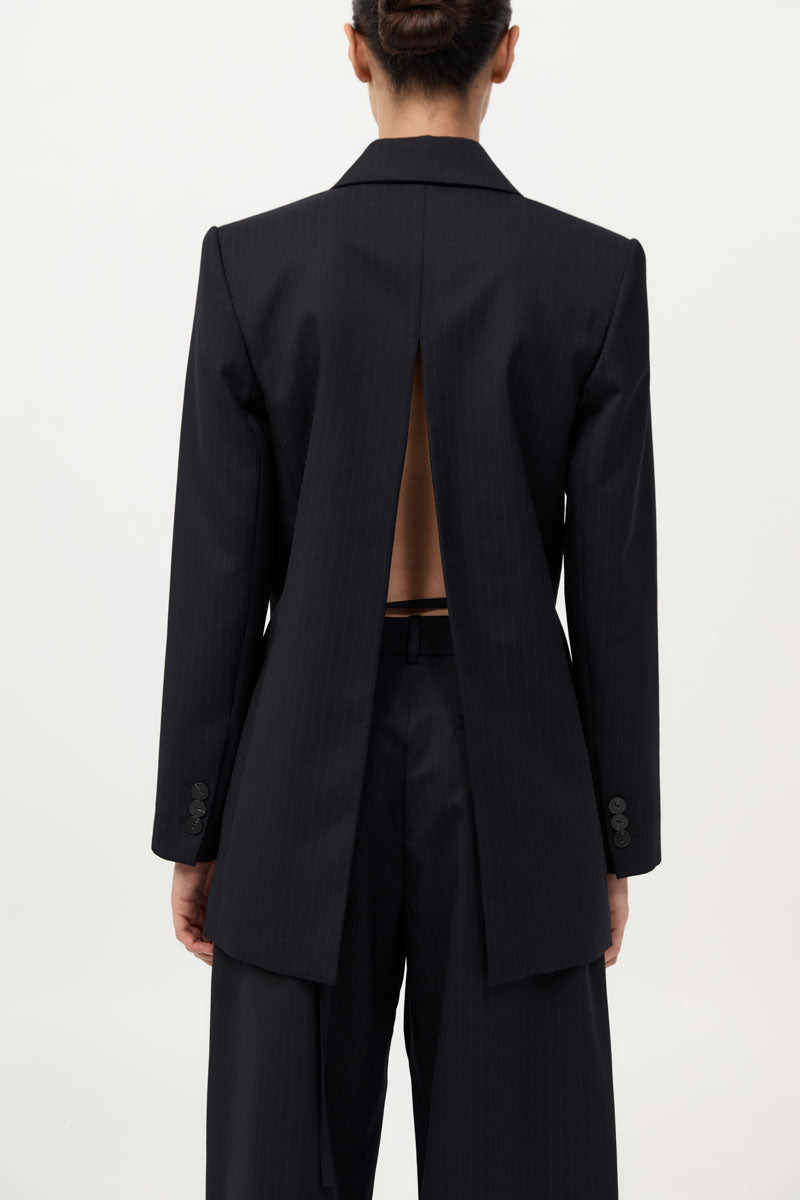 Split Back Blazer - Black Pinstripe - 3
