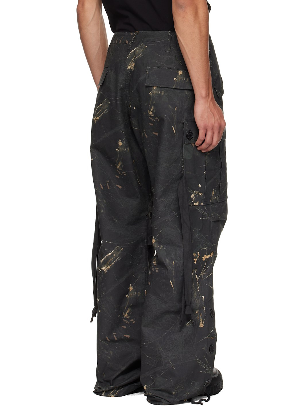 Green Cotton Ripstop Wide Leg Cargo Pants - 3