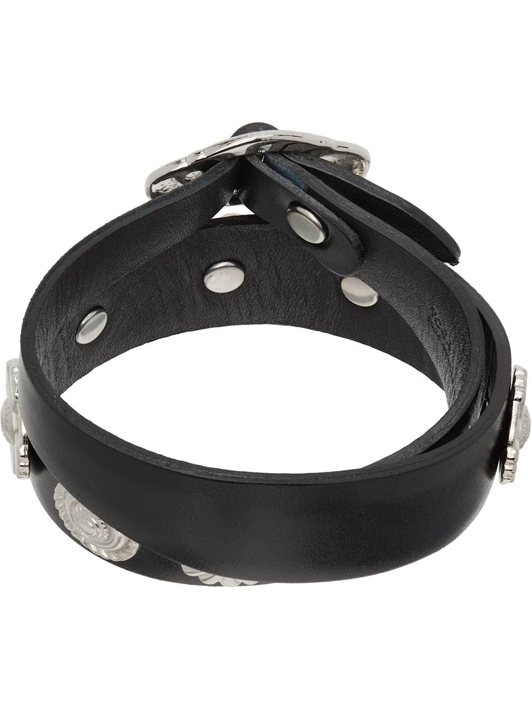 Black Double Leather Bangle Bracelet - 2
