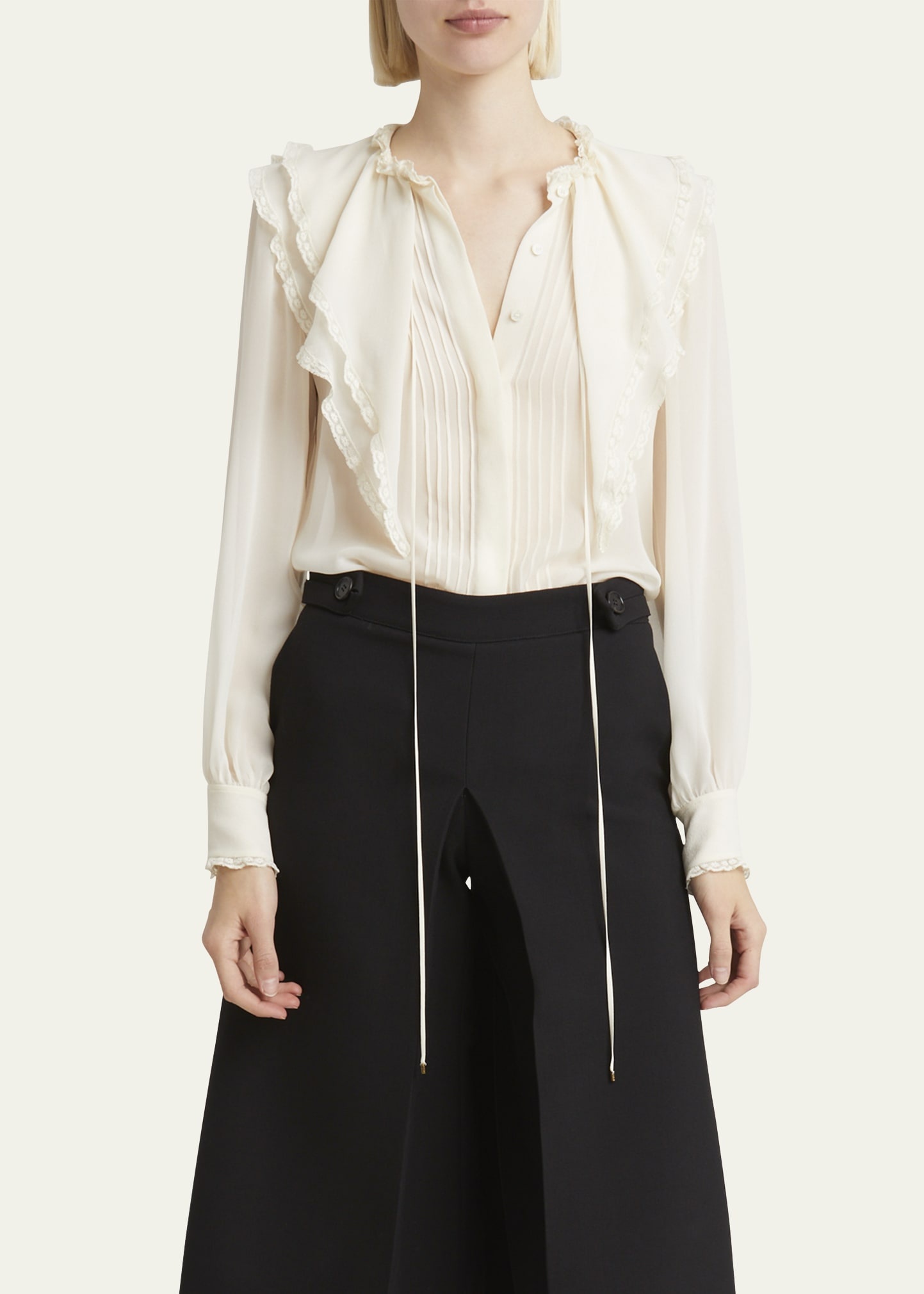 Ruffle Button-Down Silk Top - 4