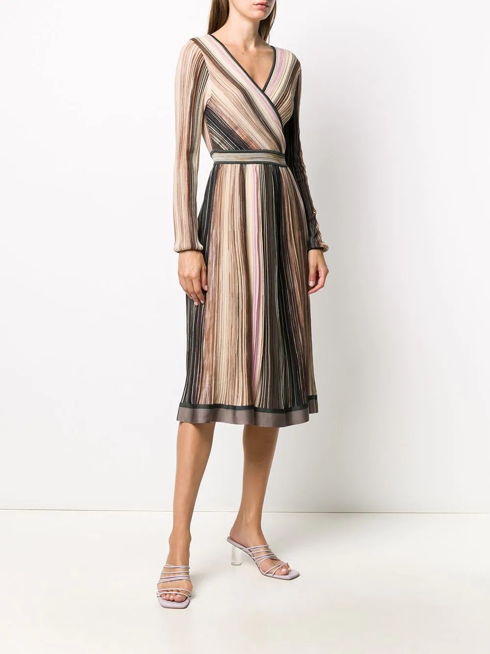 stripe wrap midi silk dress - 3