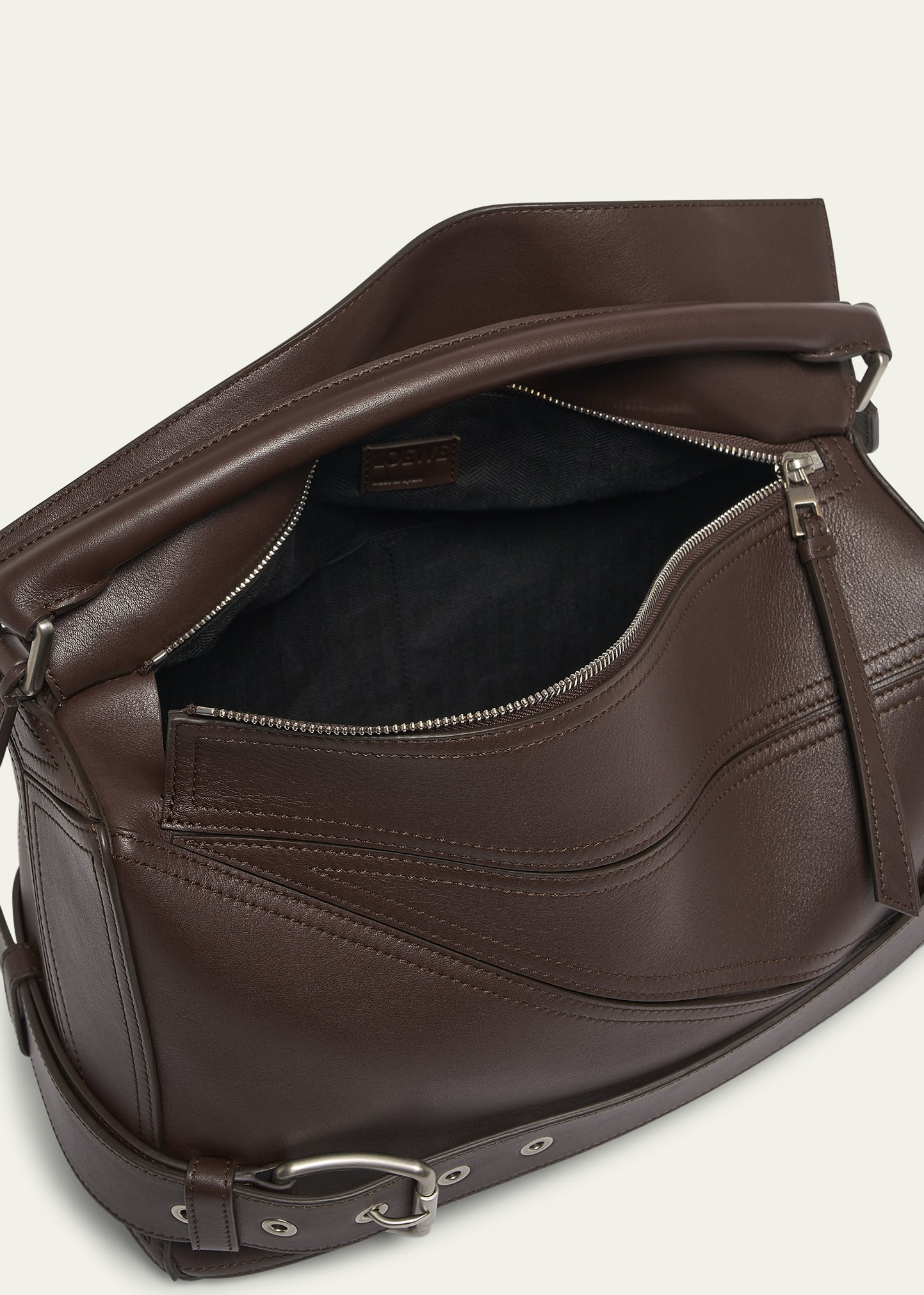 Men's Large Leather Biker Puzzle Shoulder Bag - 4