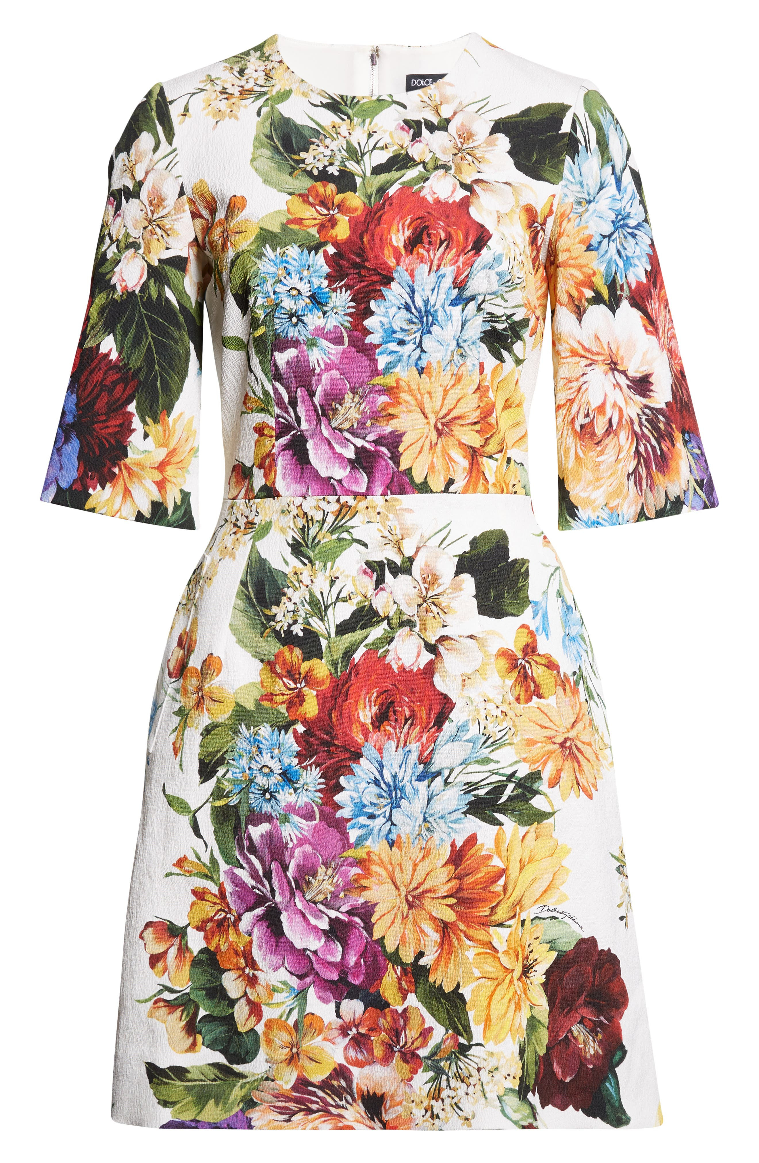Dolce&Gabbana Floral Elbow Sleeve Sheath Dress in Ha5Pc B.fiori Cret. F.bco at Nordstrom - 5