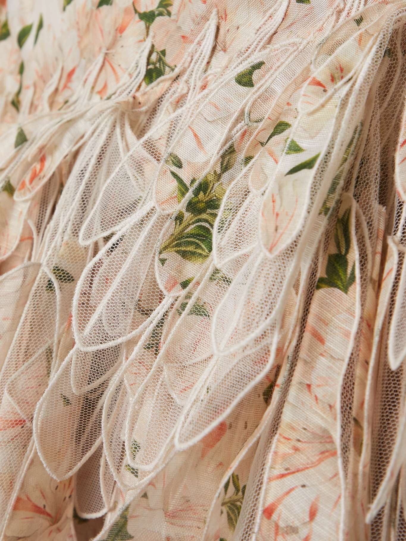 Natura asymmetric tulle-trimmed floral-print linen and silk-blend maxi dress - 5