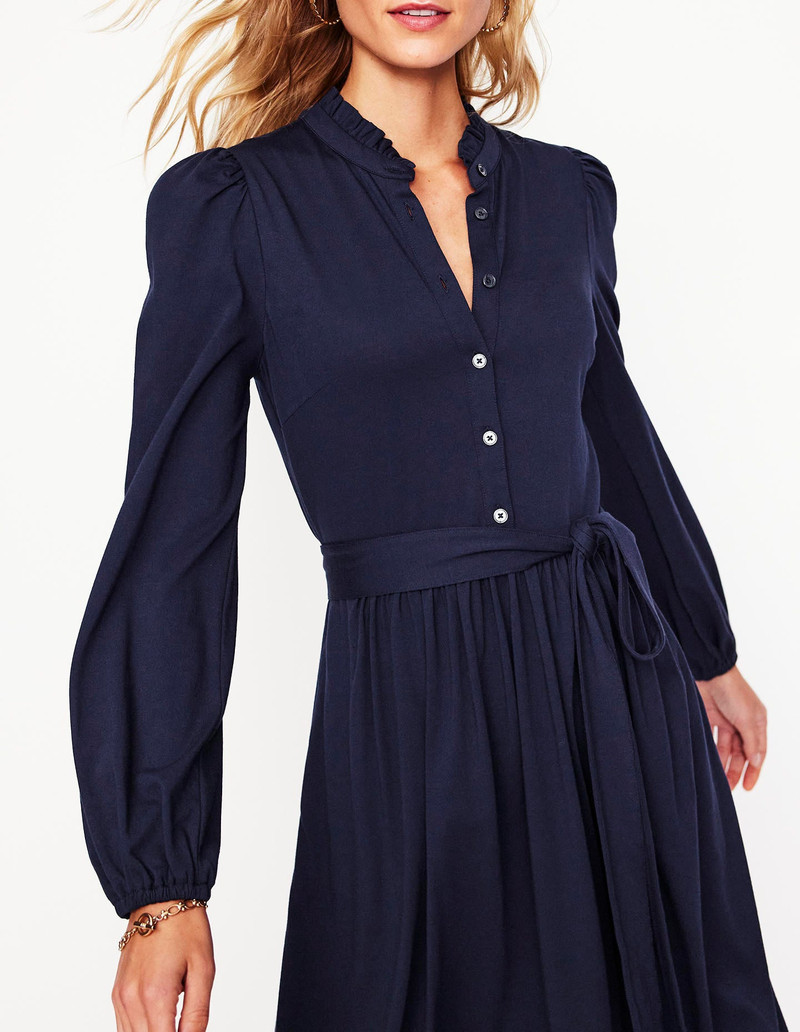 Willow Frill Short Shirt Dress-Navy 3