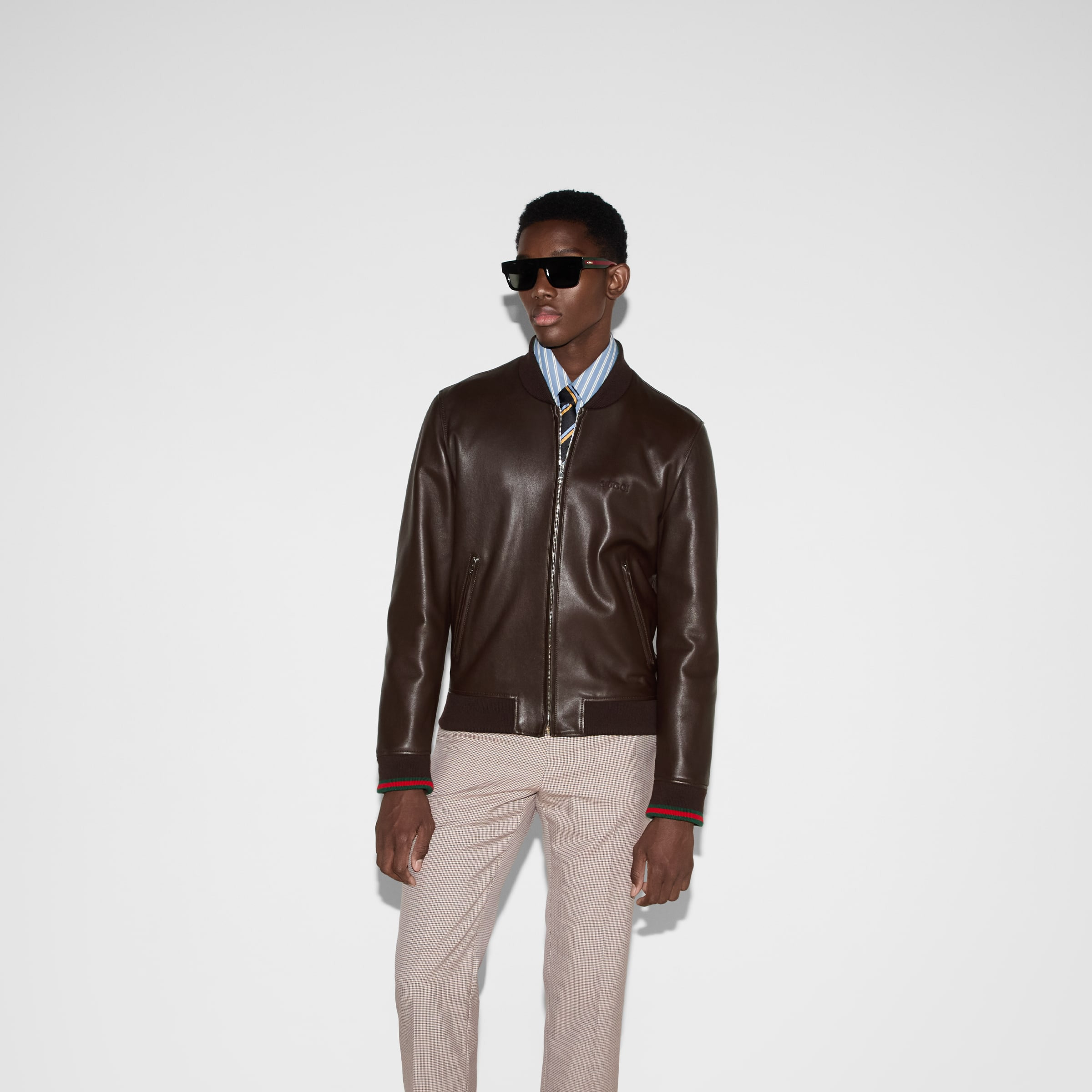 Leather bomber jacket with embroidery - 3