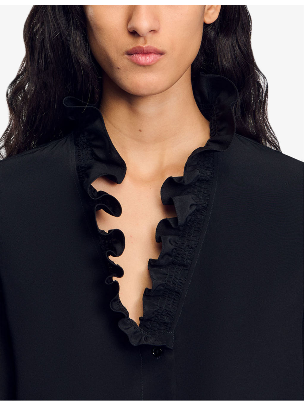 Ruffle-neck long-sleeve silk shirt - 5
