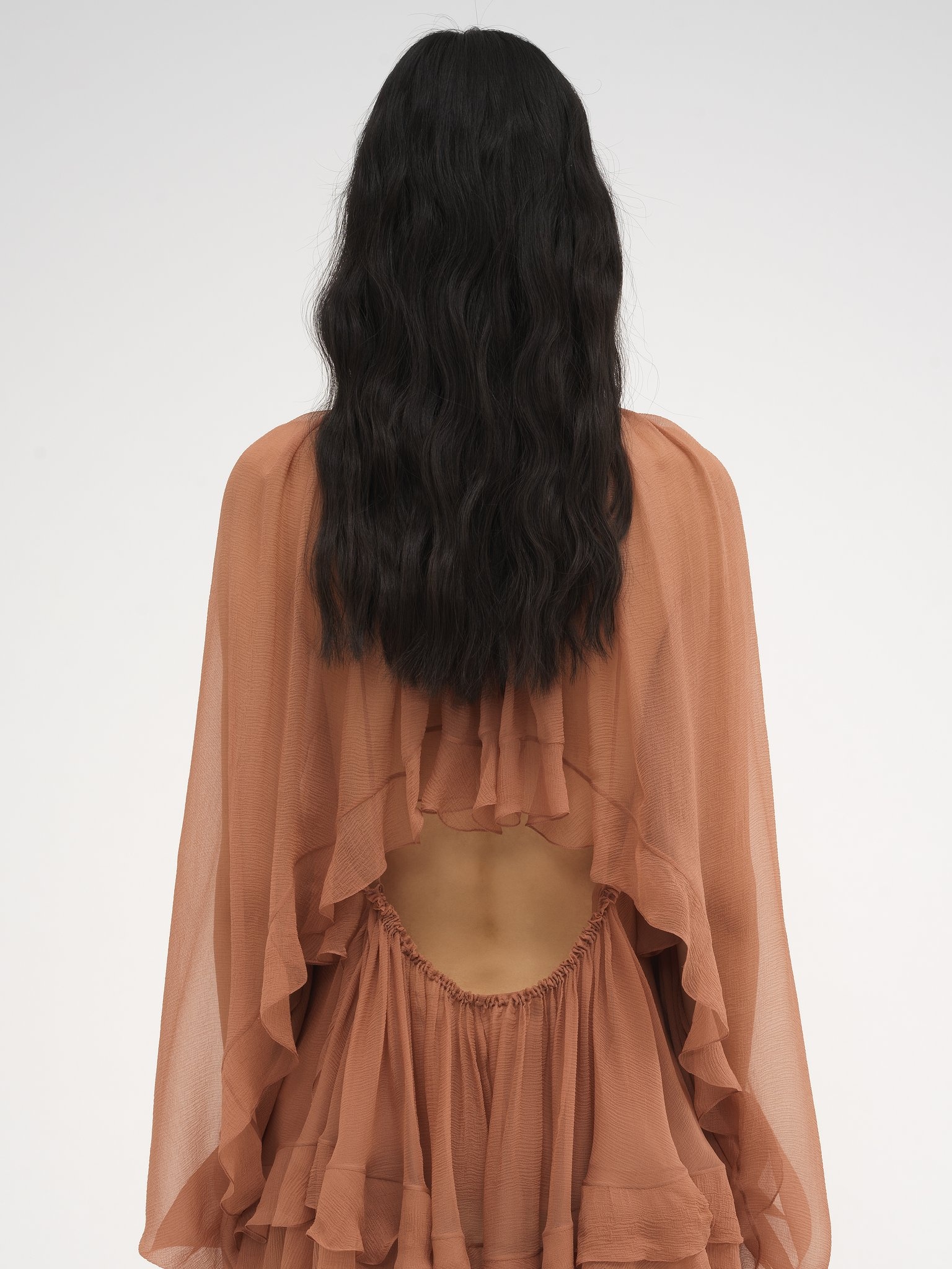 RUFFLED CAPE TUNIC IN SILK MOUSSELINE - 6