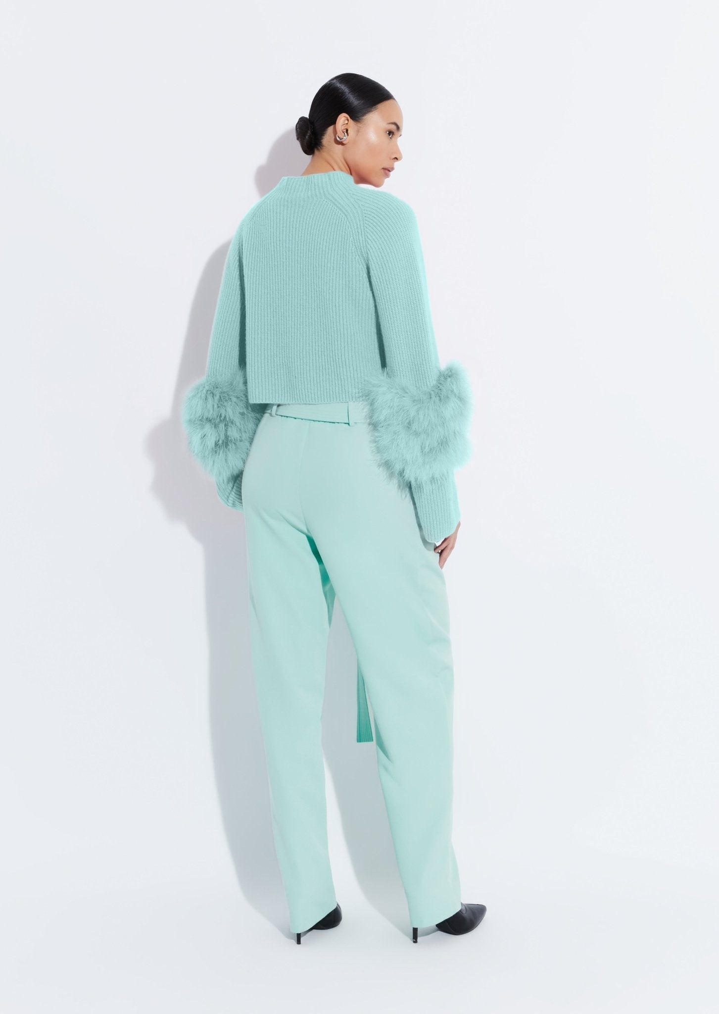 Cashmere Cropped Sweater With Marabou Feathers - 3