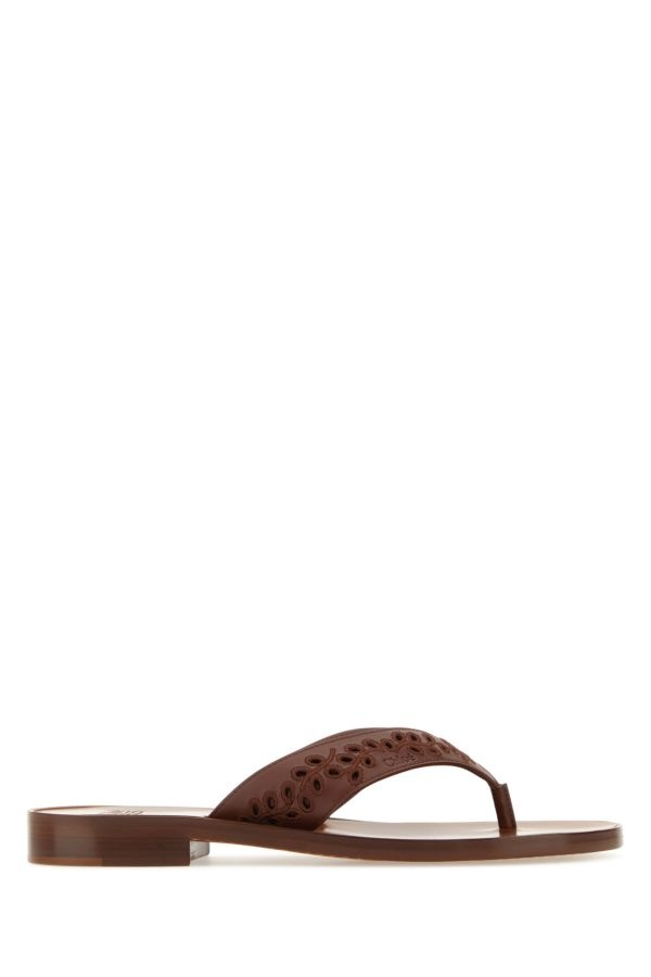 Chloe Woman Brown Leather Paz Chloe X Eres Thong Slippers - 1