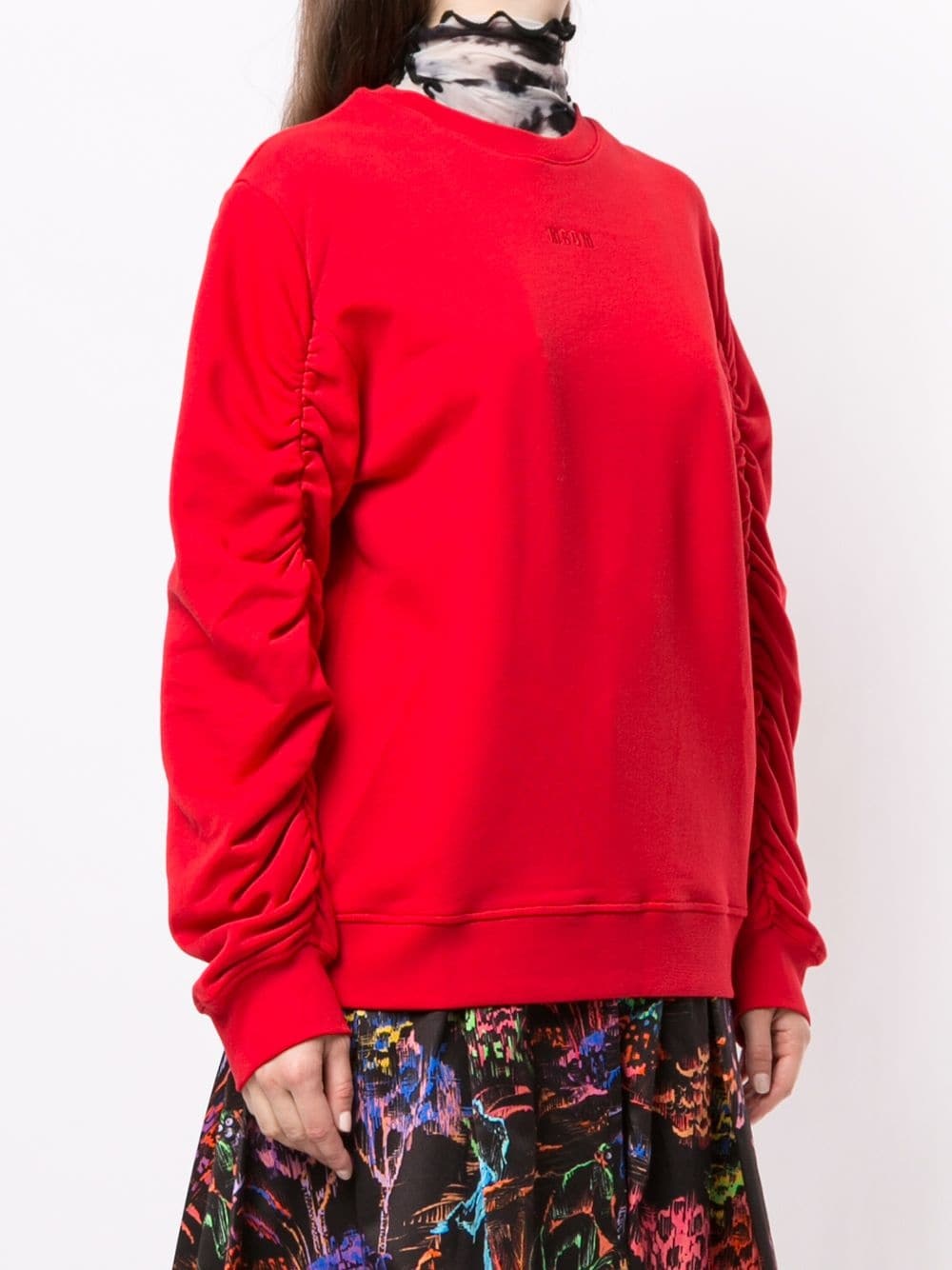 ruched sleeve cotton sweatshirt - 3