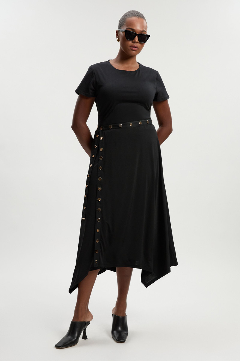 Plus Size Drapey Crepe Hanky Hem Eyelet Detail Maxi Skirt 1