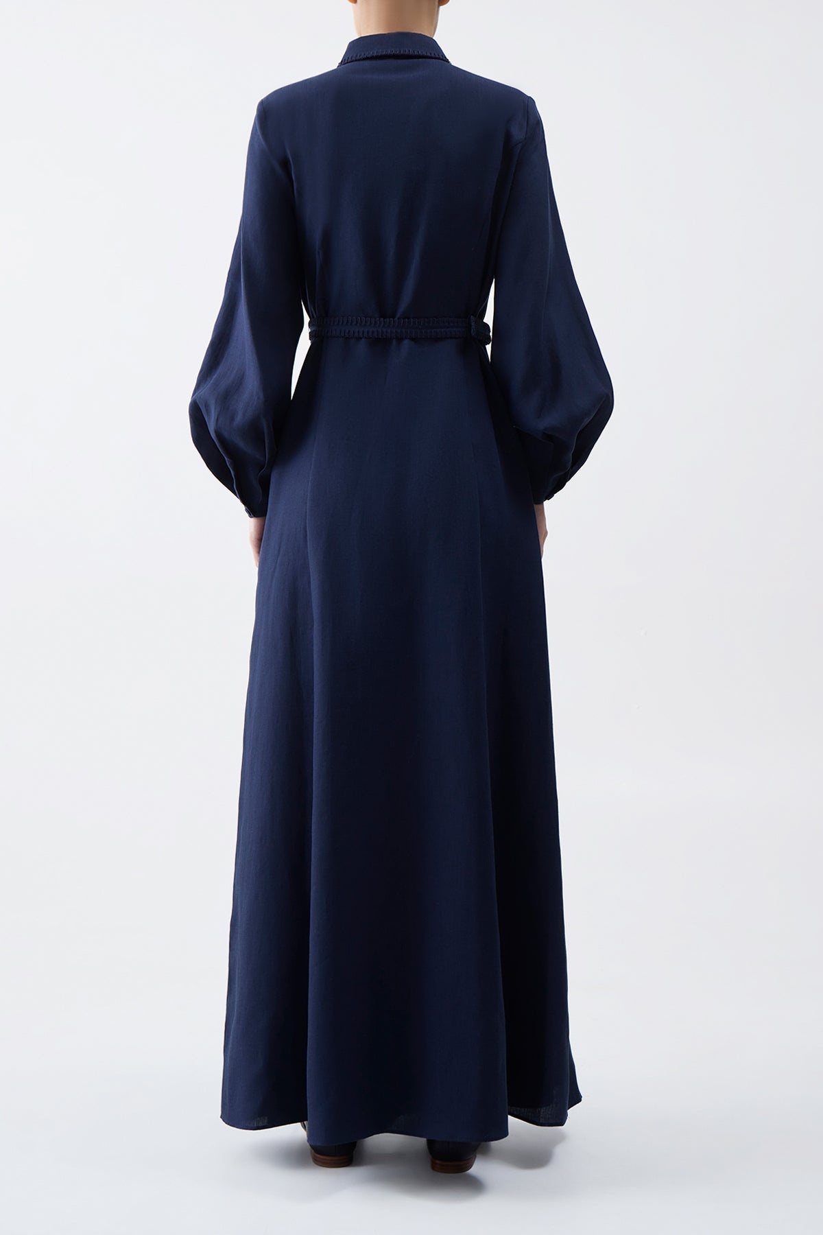 Breton Dress in Navy Aloe Linen - 4