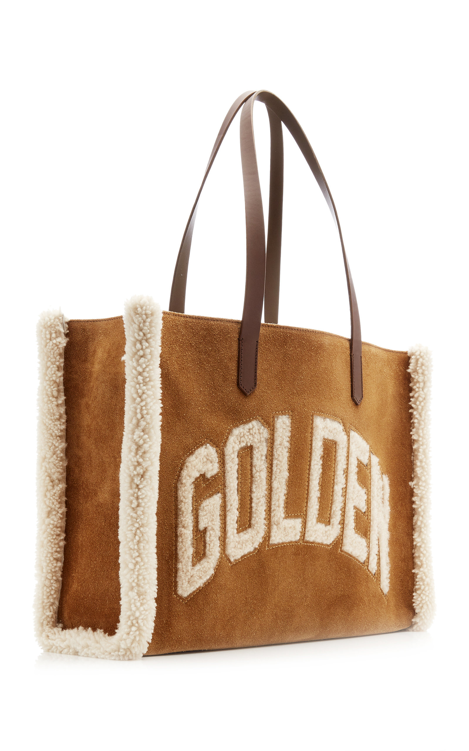 California Shearling-Trimmed Suede Tote brown - 5