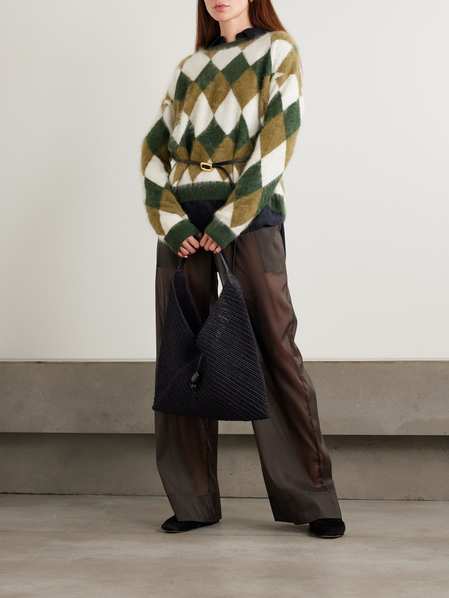 Leon argyle brushed organic cashmere sweater Green - 2