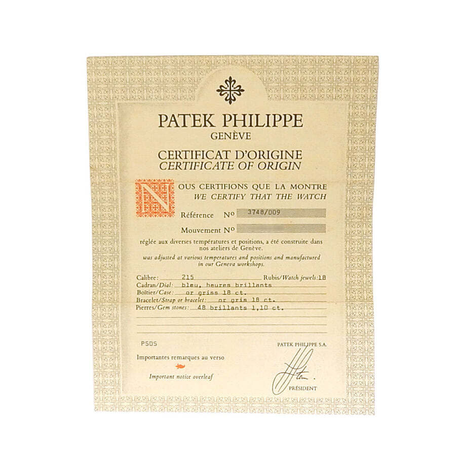 Pre-owned Patek Philippe Golden Ellipse Hand Wind Diamond Blue Dial Men's Watch 3748/009 - 6