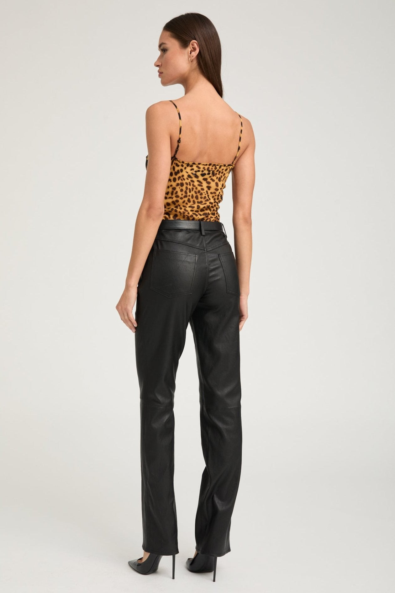 BLACK LEATHER 5 POCKET SLIM STRAIGHT - 8