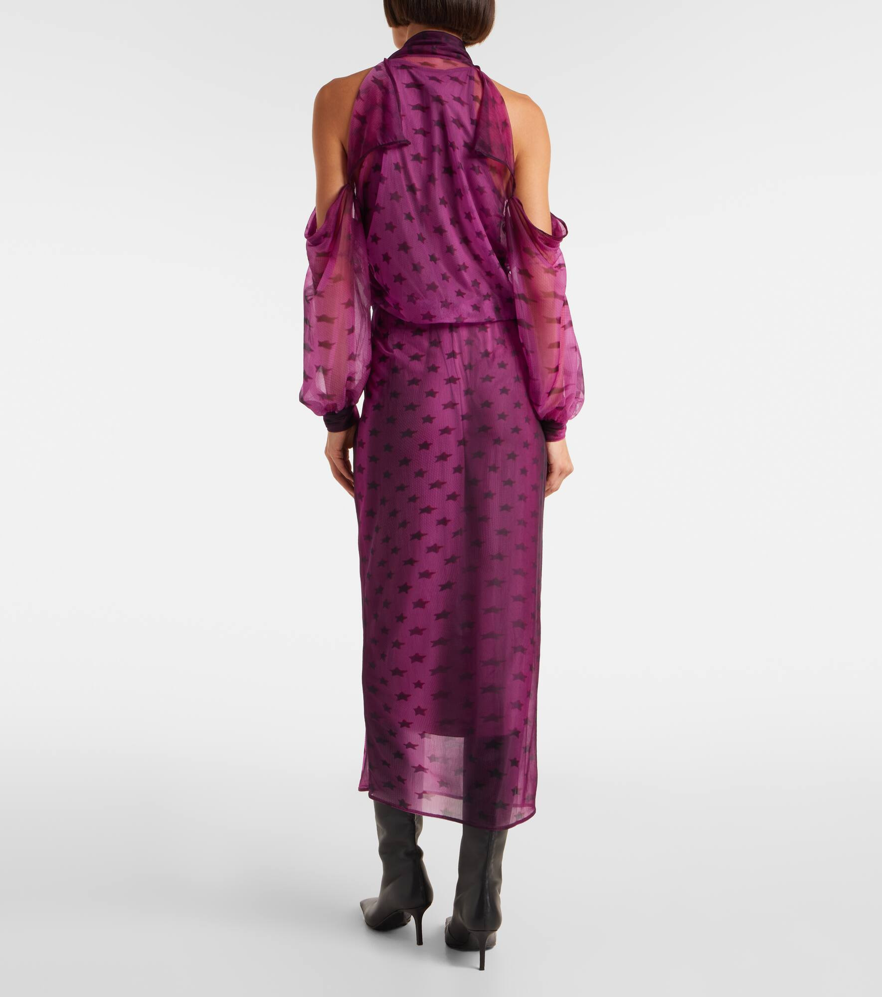 Printed sheer halterneck midi dress - 3