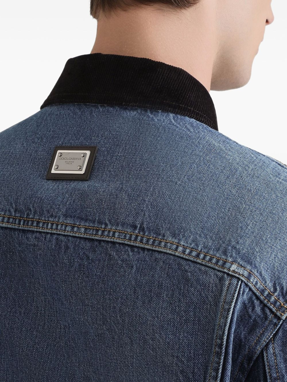 corduroy-collar denim jacket - 5