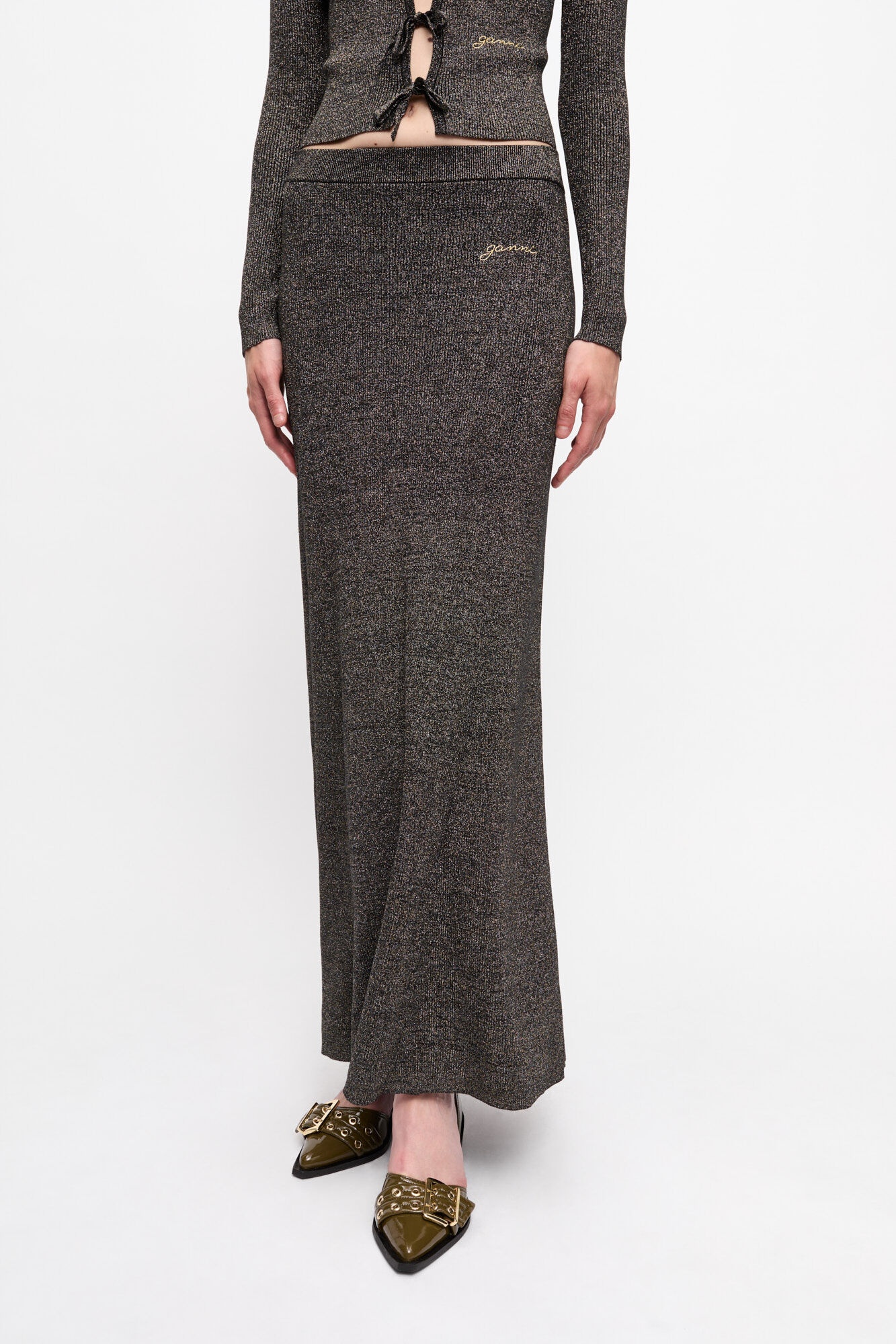 BLACK AND GOLD SPARKLE RIB MAXI SKIRT - 3