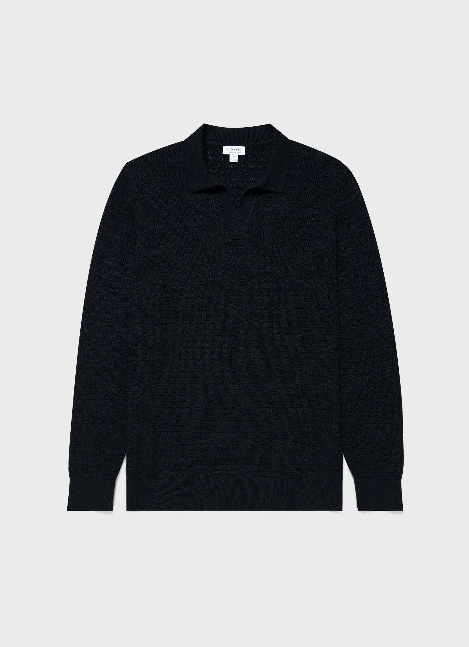 Long Sleeve Textured Cotton Polo Shirt - 1