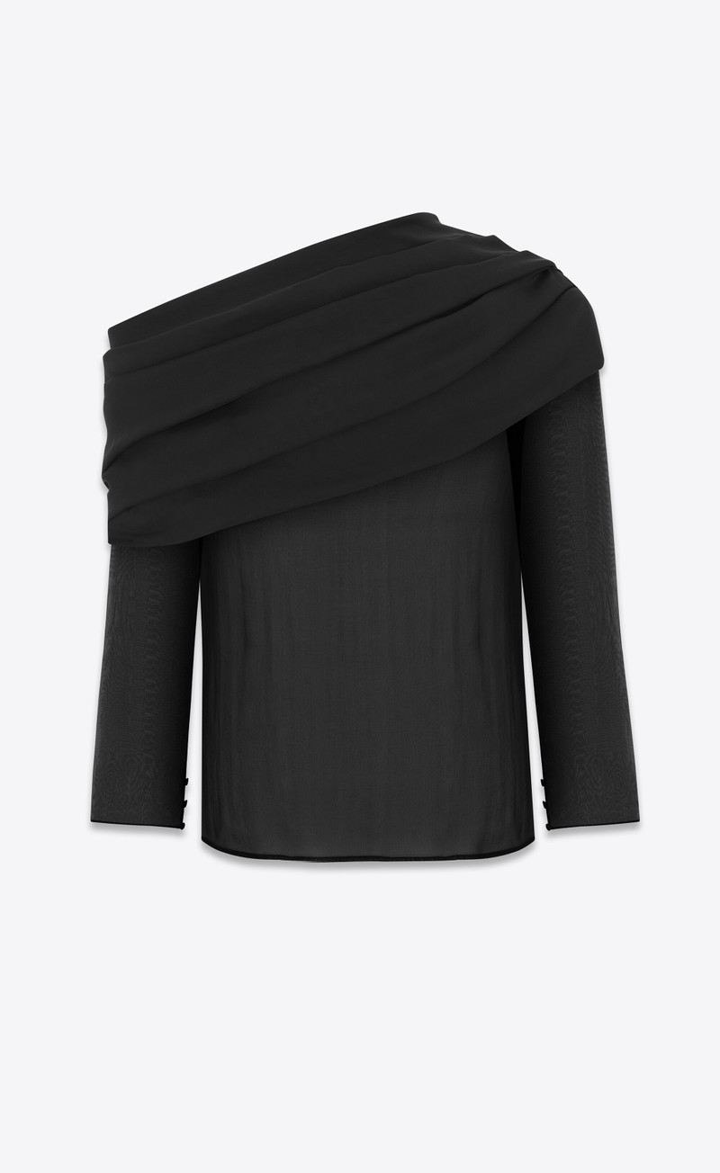 draped one-shoulder blouse in silk muslin 1