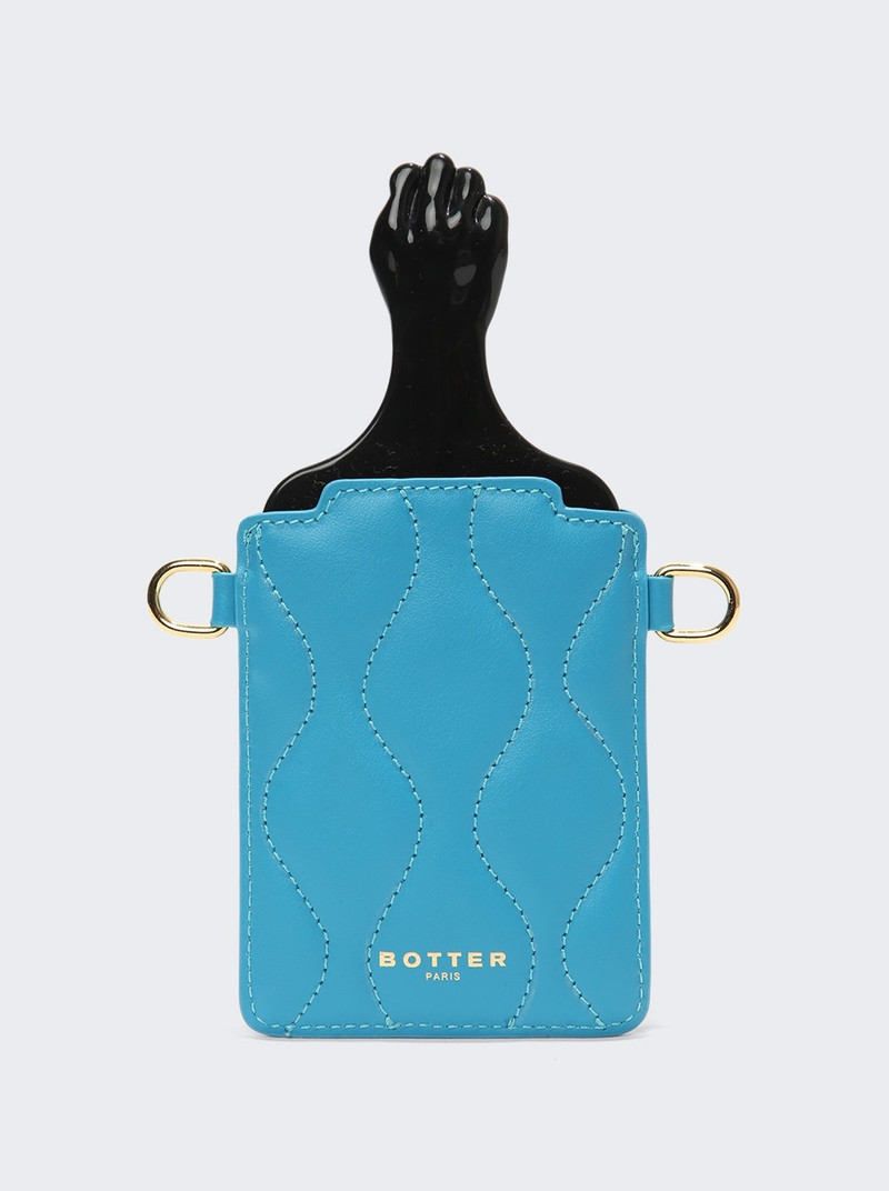 Afro Comb with Padded Leather Bag Blue - 1