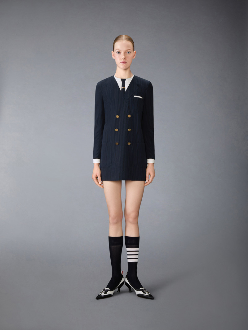 Thom Browne WOOL SEERSUCKER TROMPE L’ŒIL SHIFT MINI DRESS outlook