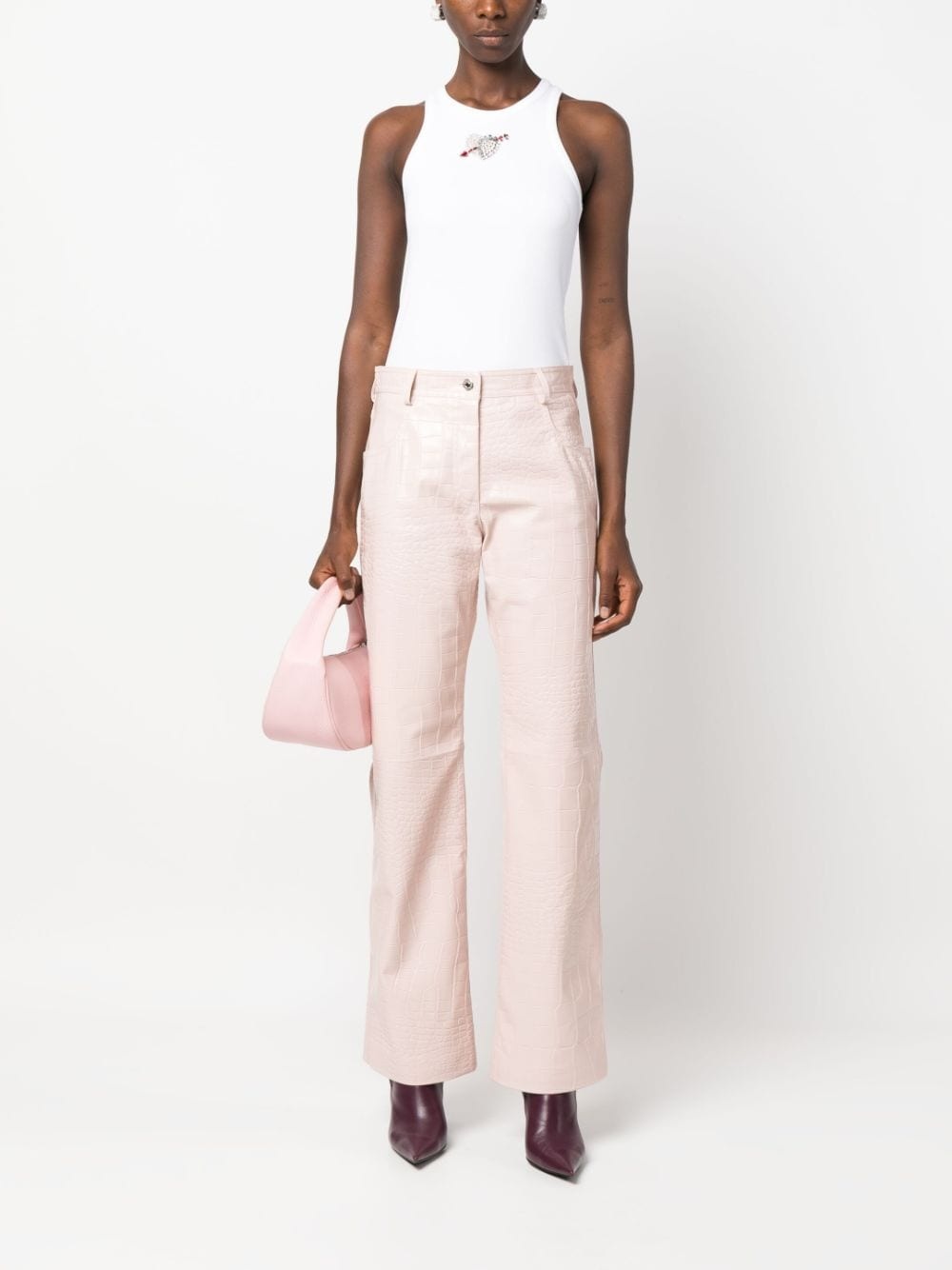 embossed-crocodile flared trousers - 2