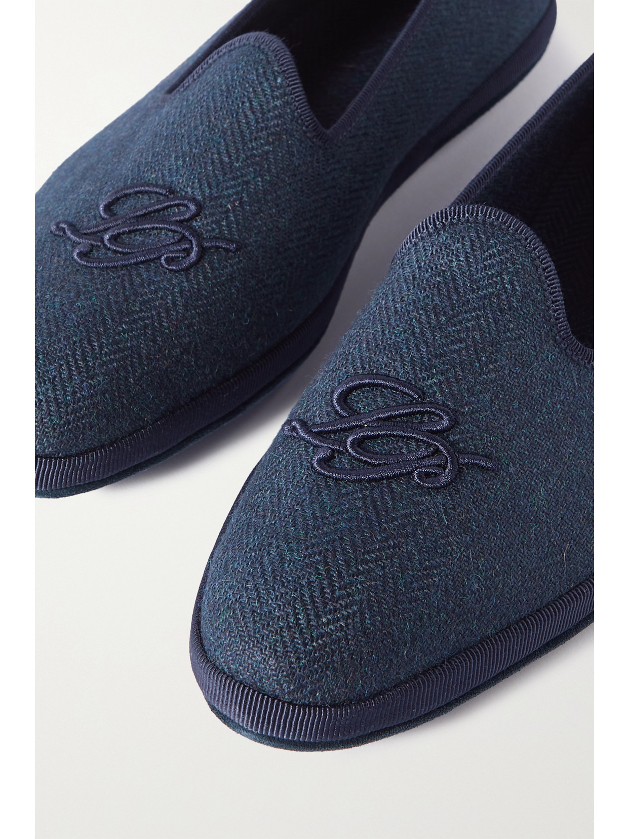 Venice Embroidered Herringbone Cashmere Slippers - 4