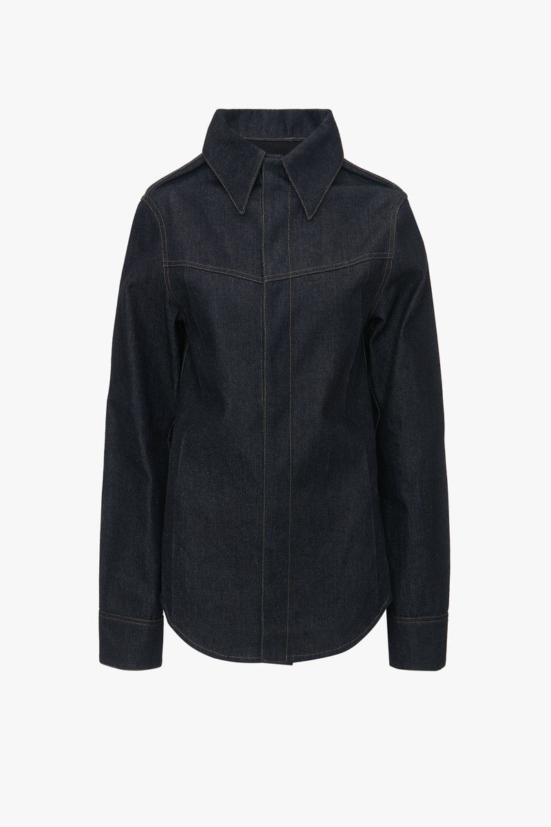 Denim Front Yoke Detail Shirt In Dark Indigo Rinse - 1