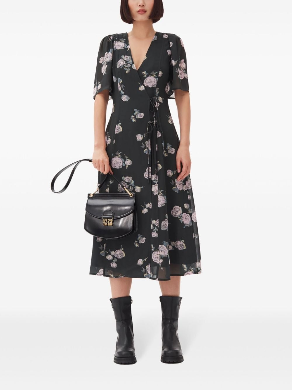 floral-print crepe wrap midi dress - 2