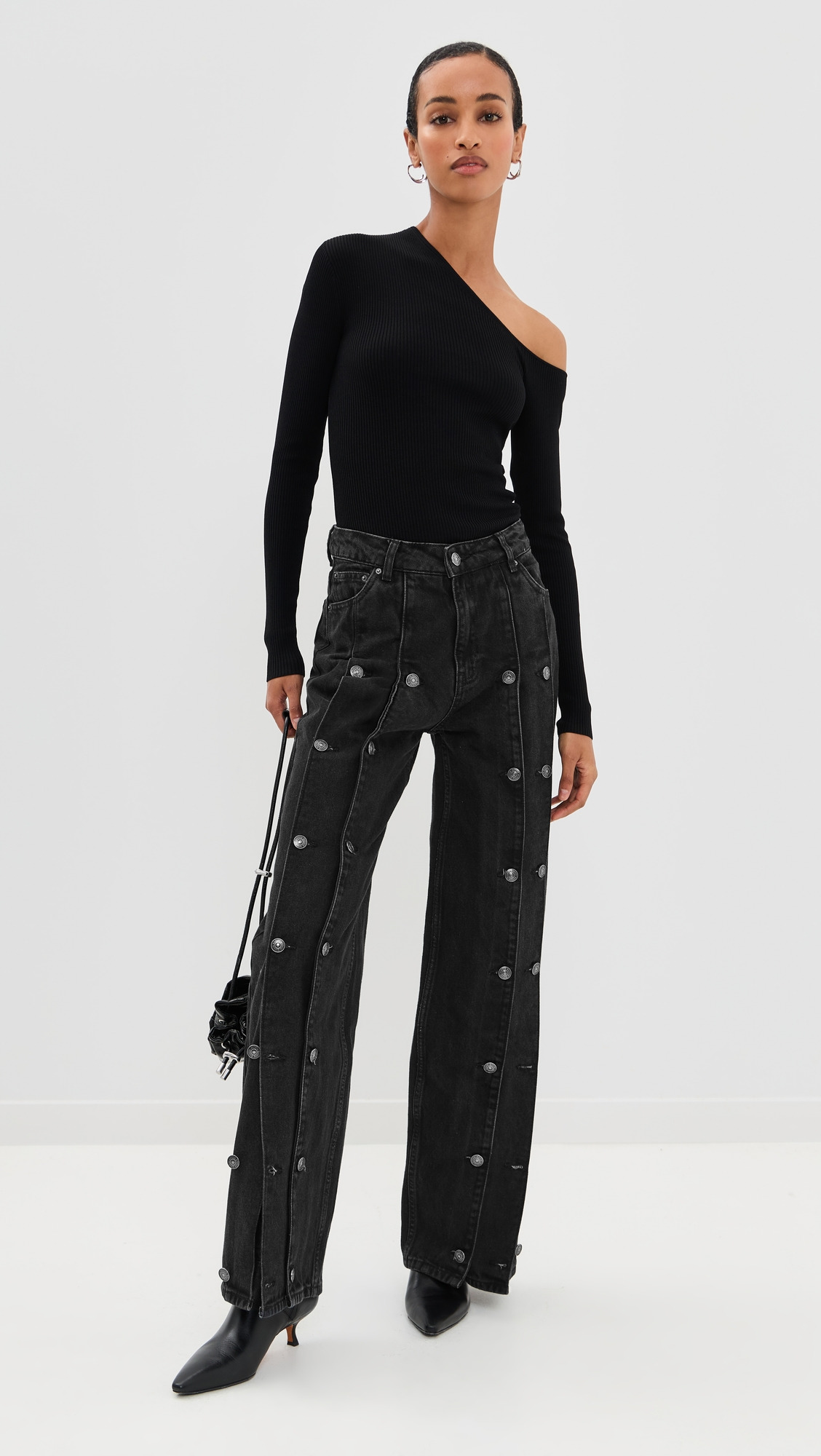 Button Detail Wide Jeans - 4