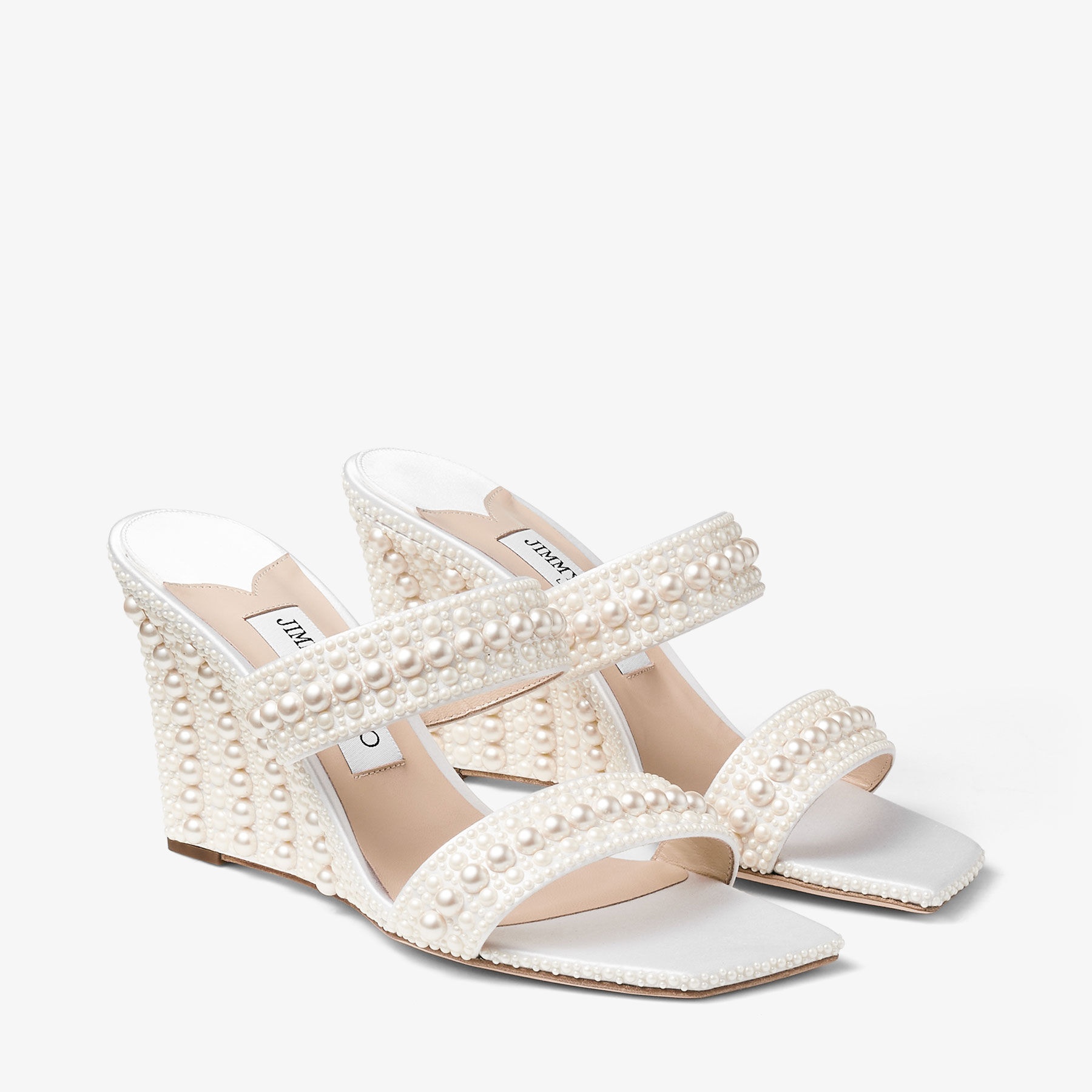 Sacoria 85
White Satin Wedge Sandals with All-Over Pearls - 2