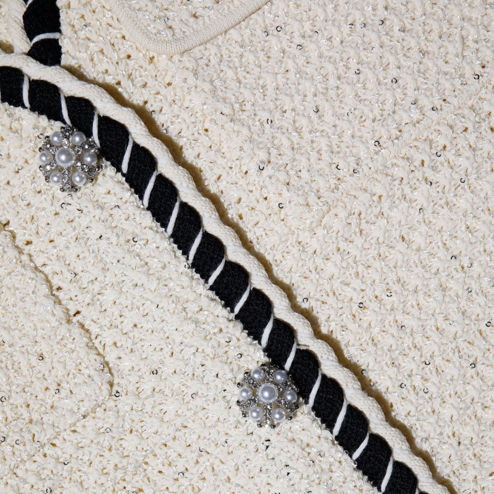 Cream Sequin Knitted Cardigan - 5