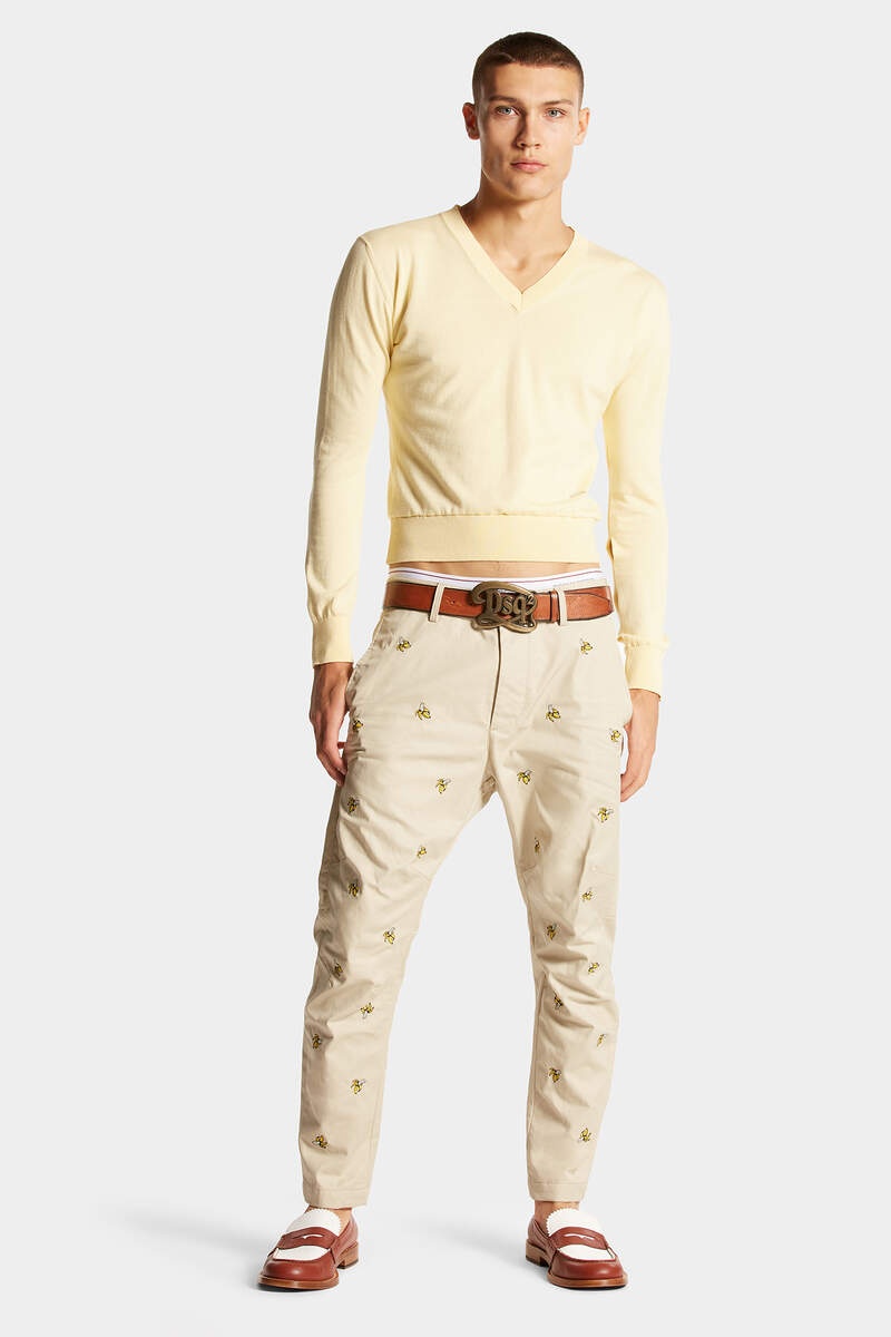 EMBROIDERED FRUITS SEXY CHINO PANTS - 3