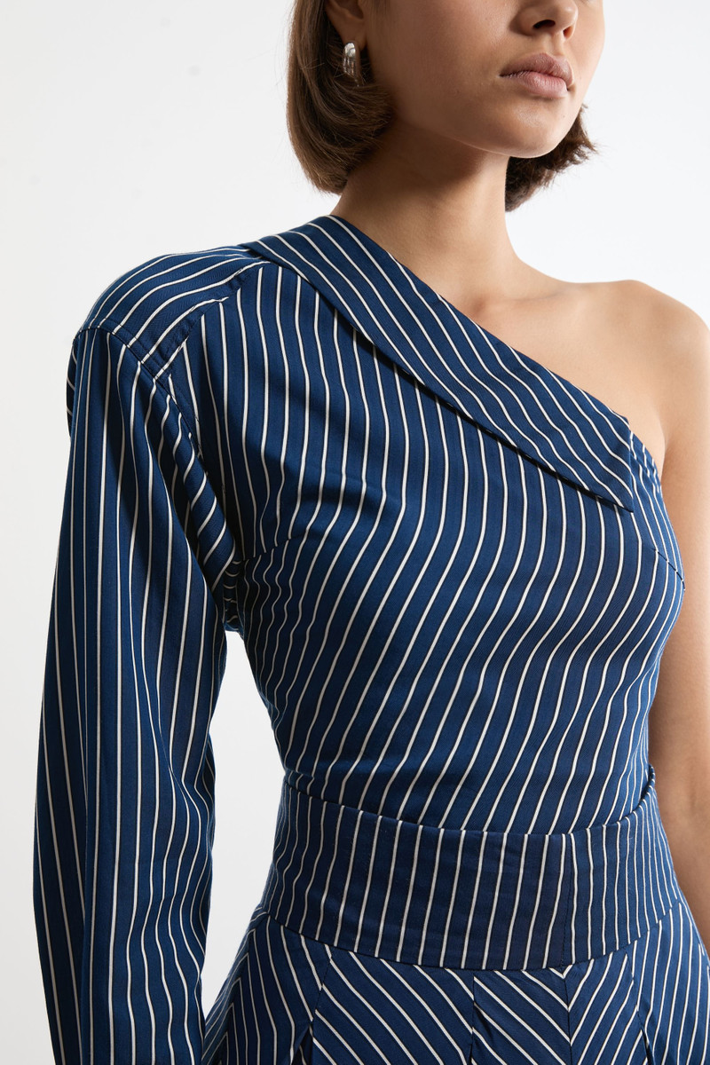 Tall Asymmetric Twill Striped Woven Long Sleeved Shirt 5
