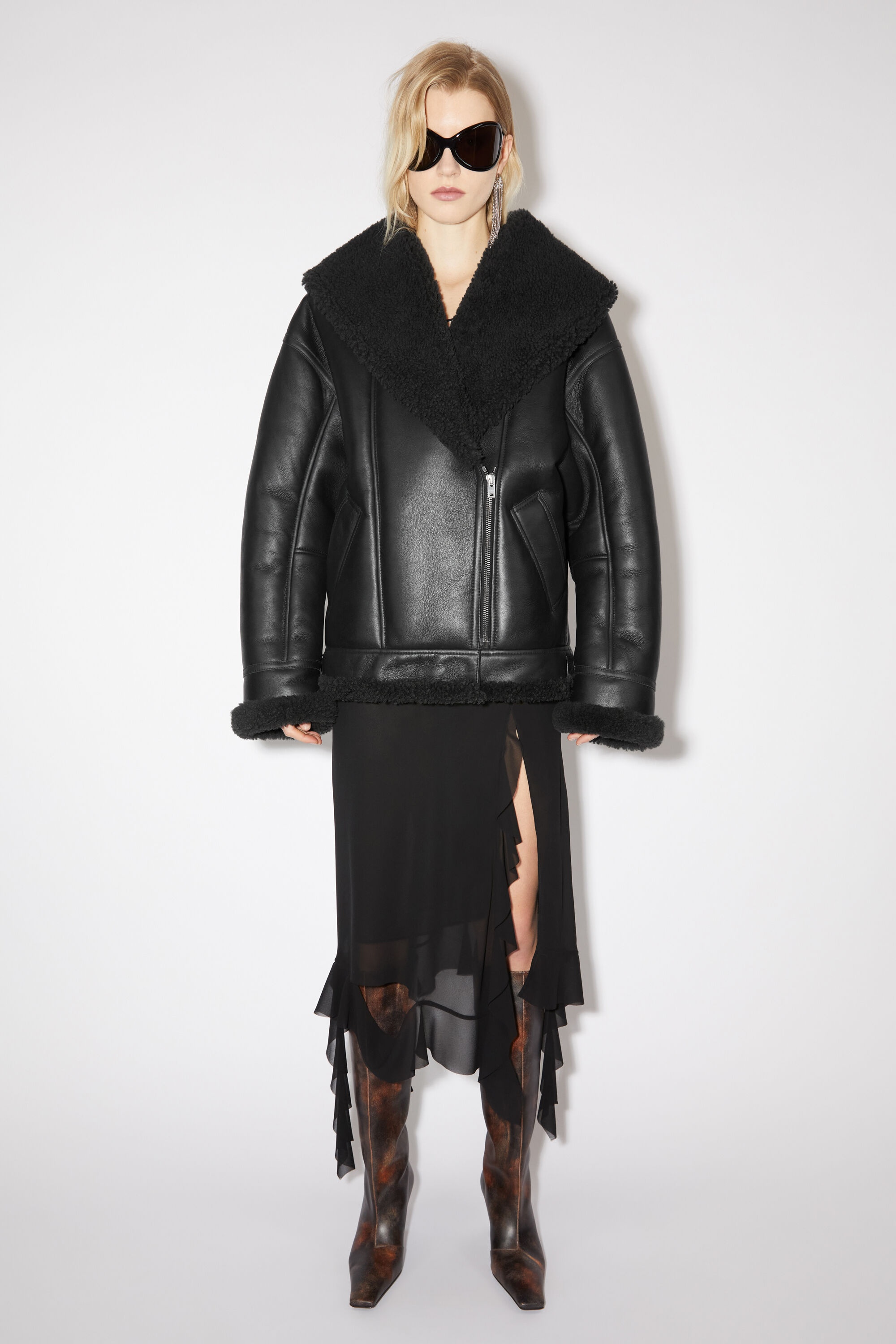 Leather shearling jacket - Black/black - 2