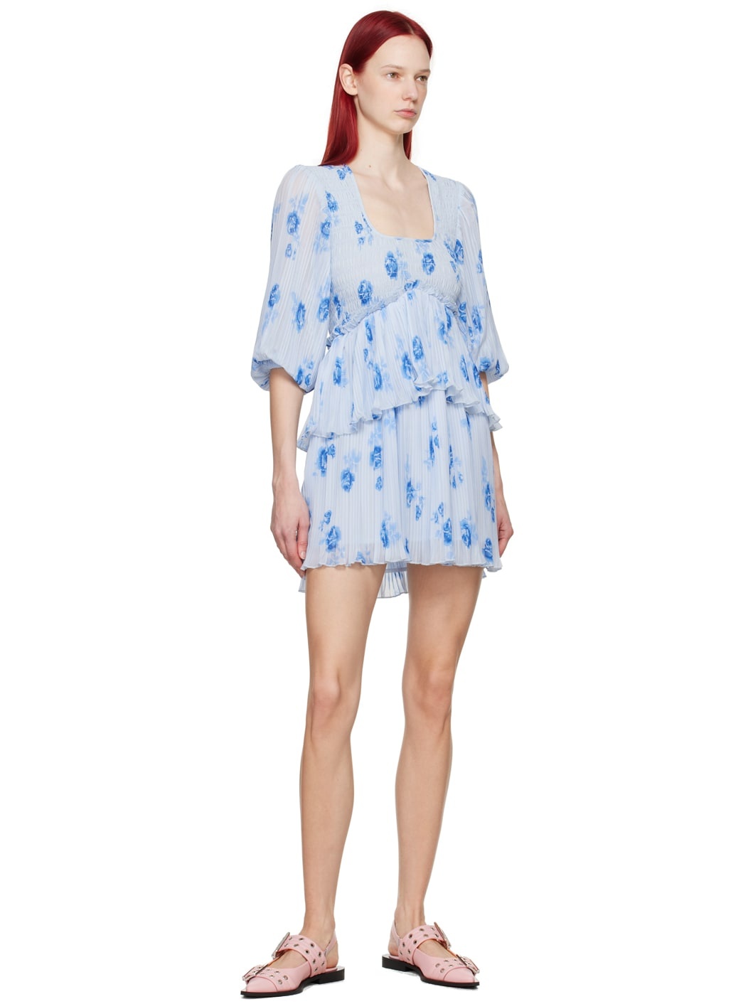 Blue Pleated Minidress - 4