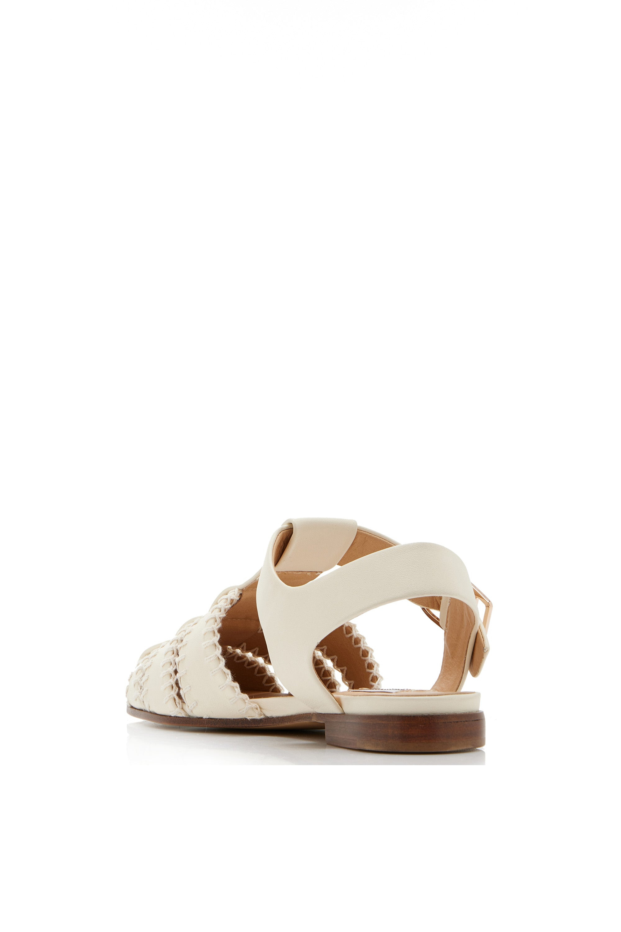 Lynn Flat Sandal in Cream Leather Blanket Stitch - 4