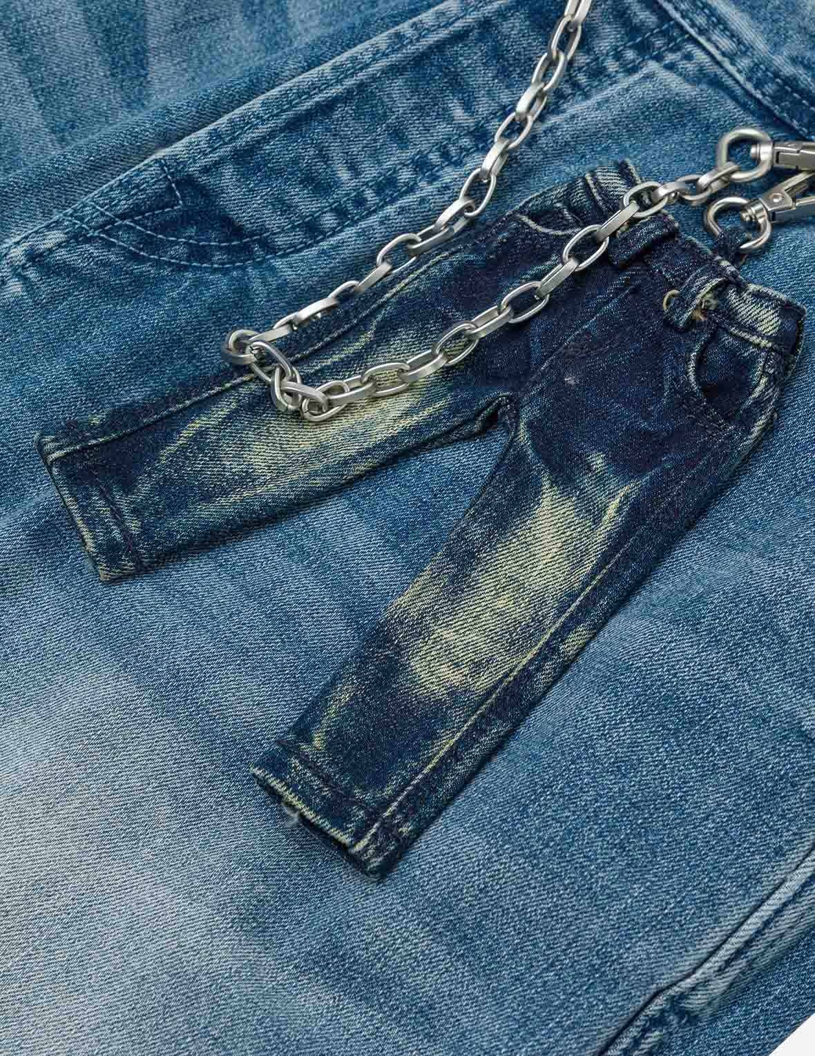 Seagull and Logo Print Loose Fit Denim Joggers - 5