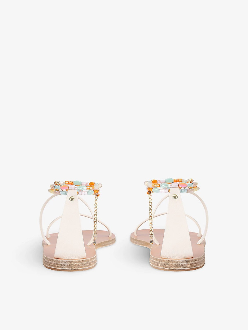ANCIENT GREEK SANDALS Smirni coral-embellished flat leather sandals outlook