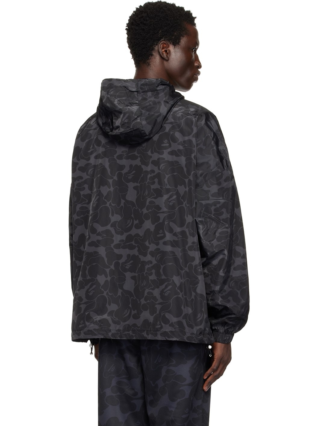 Black Solid Color Hooded Jacket - 3
