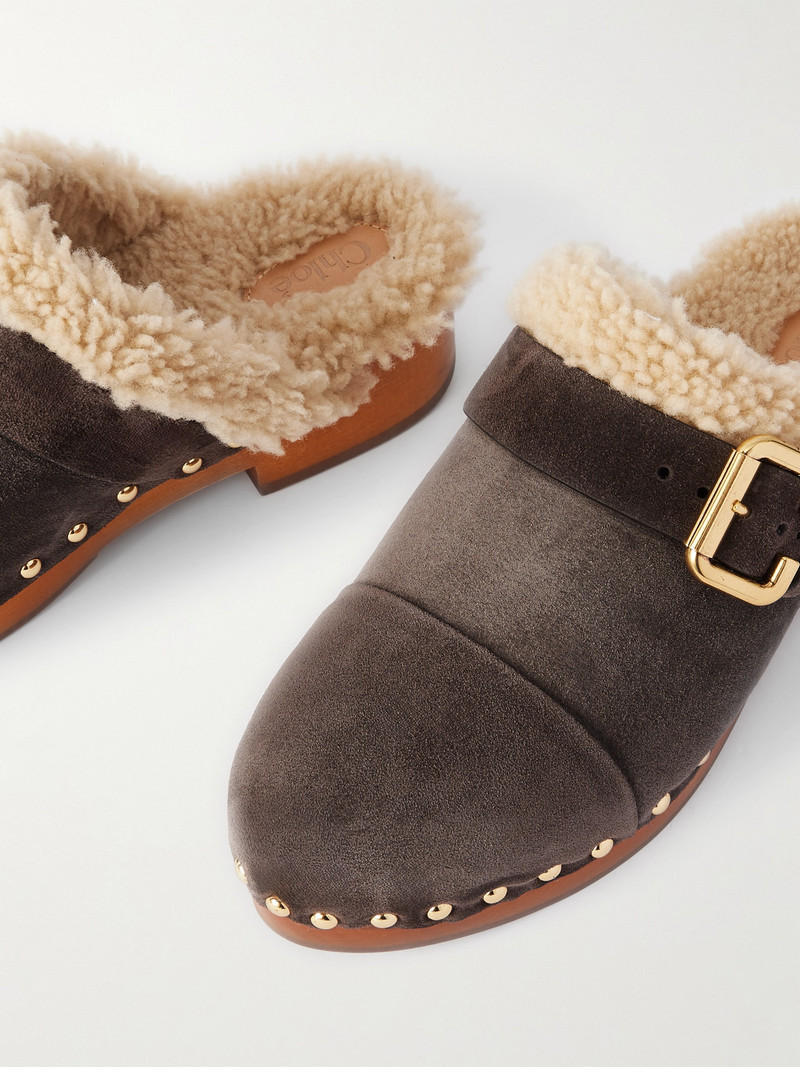Jeannette Embellished Shearling-lined Suede Clogs 4