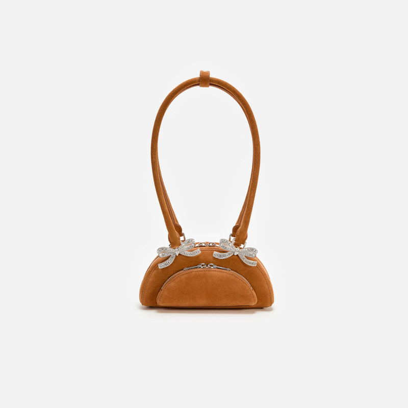 Brown Suede Curved Mini Shoulder Bag 1